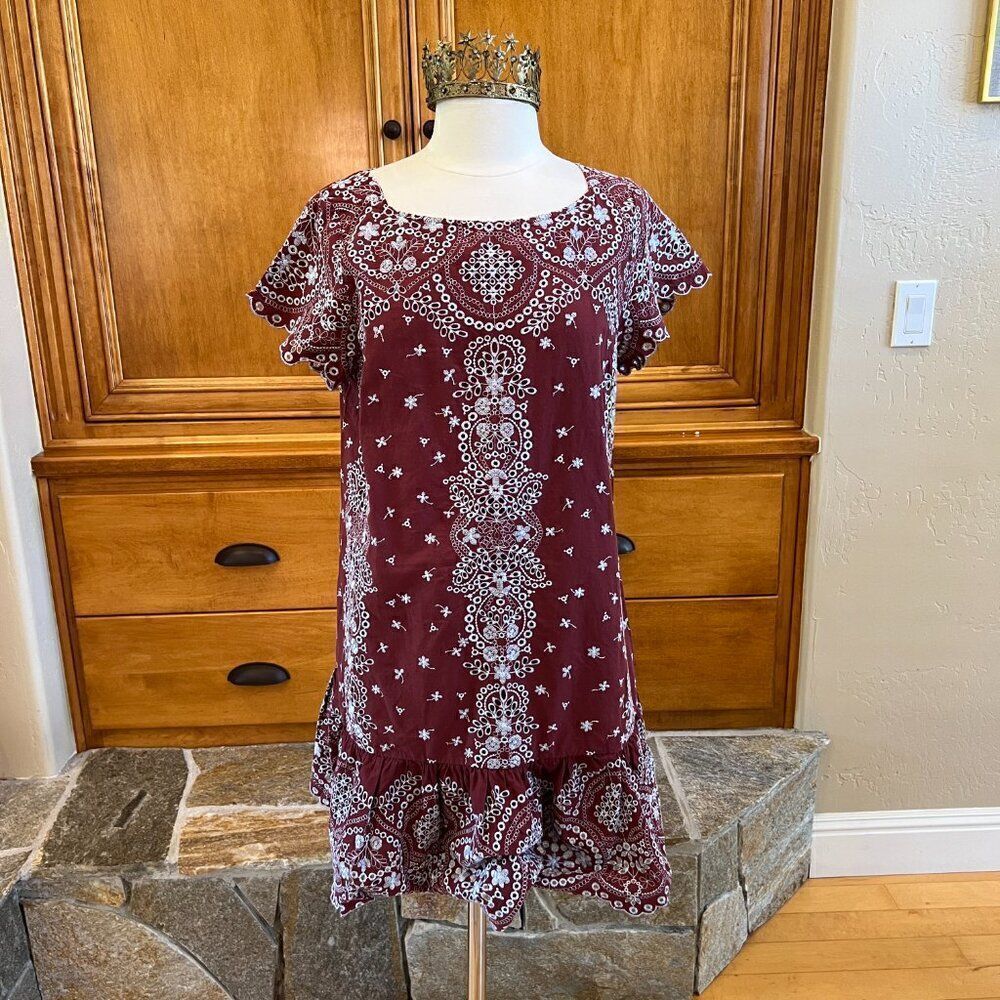 Anthropologie Feather and Bone Ynez eyelet rust/blue Dress Size Large